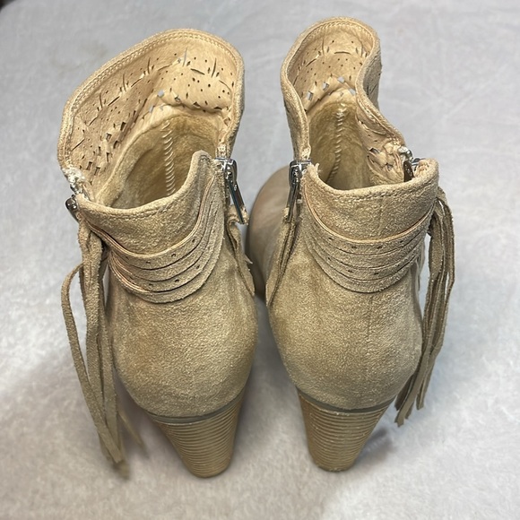 Not Rated Tan Ankle Booties with Laser-Cut Detail and Fringe - Picture 3 of 9